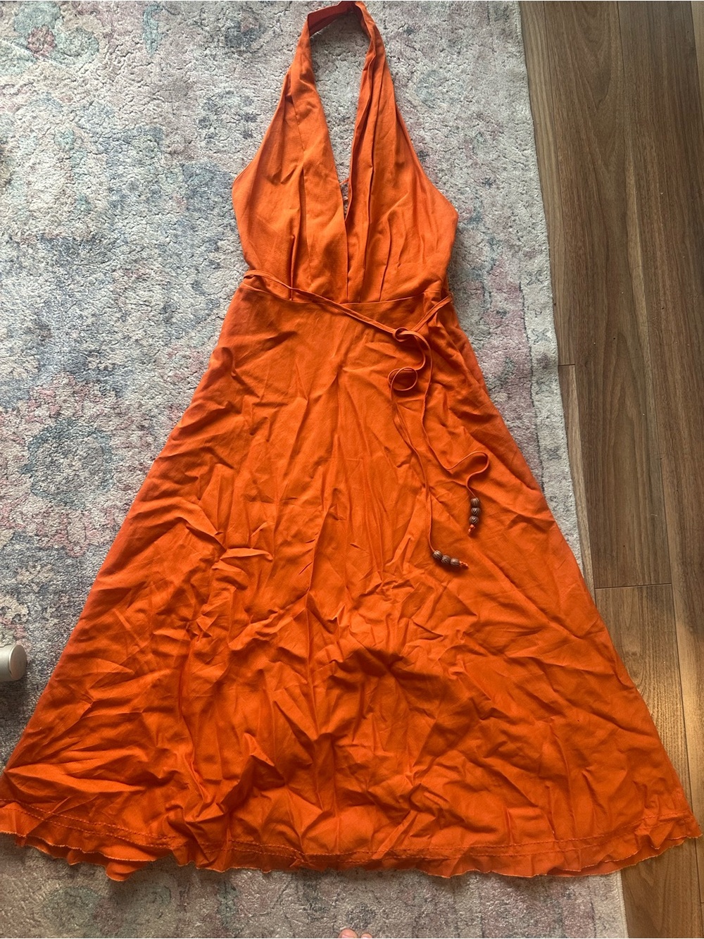 Zara Orange Linen Halter Maxi Dress